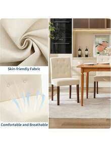 Sillas de comedor tapiceadas Conjunto de 2, Sillas de Parsons con patas de madera y asiento acolchado, Sillas laterales de tela moderna para el comedor Cocina Hotel de granja