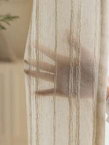 1pc Japanese-Style Linen Sheer Curtain, Semi-Transparent For Living Room Bedroom, Thick Linen, Japanese Guesthouse Style - Beige - View 4