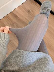 1 Pc Women's Casual Versatile Grey Textured Leggings With High Elasticity, Retro Patterned Pantyhose For Spring And Autumn - Grey - View 7