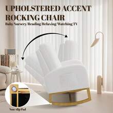 Techigher Nursery Rocking Chair,  Upholstered Glider Rocking Accent Chair With Wood Legs & Side Pockets, Armchair Comfy Side Chair For Living Room Bedroom Offices - Putih - View 4