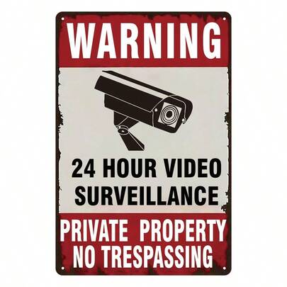 CẢNH BÁO, GIÁM SÁT VIDEO 24 GIỜ, TÀI SẢN RIÊNG, CẤM XÂM NHẬP, Biển báo giám sát bằng nhựa PVC kích thước 20x30cm thích hợp để trang trí tường trong nhà ở, nhà nông thôn, quán cà phê và phòng khách. 8x10 inch