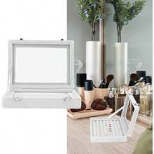ZJchao Organizador de Joyero, Caja de Almacenamiento para Anillos con 7 Compartimentos, Organizador de Joyas de Terciopelo con Tapa de Cristal Transparente(Blanco)(default) - Multicolor - Ver 6