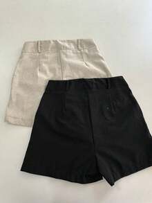 Kit 2 Short Summer Women's Linen Shorts - Black and White - View 3