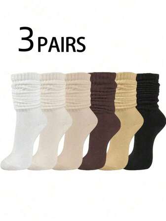 3 Pairs Women's Loose Mid-Calf Socks, Fashion Versatile, Soft & Comfortable For Daily Wear, Moisture-Wicking, Warm For Back To School