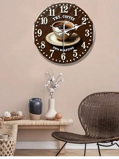 1个10英寸/12英寸高品质静音木质时钟，带咖啡杯架，现代美学墙面装饰 - 适用于卧室、客厅、书房和厨房，多功能时尚家居装饰礼品，适合送给家人、朋友，也适合作为节日、生日、乔迁、周年纪念或商务合作的礼物（不含电池）。