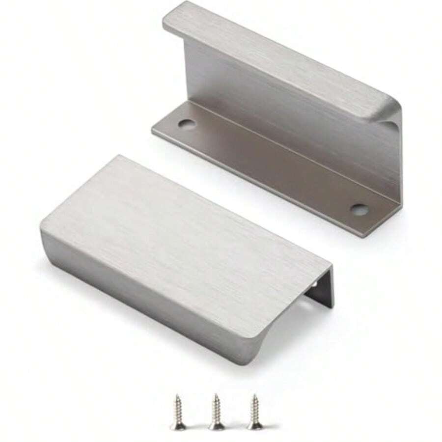 Satanga Brushed Nickel Pack of 2 Edge Finger Pull for Cabinets Kitchen Concealed Aluminum Hidden Bar Pulls Drawer Pulls Easy to Install 3.15 inch Overall Length - cepilladonquel - Ver 1