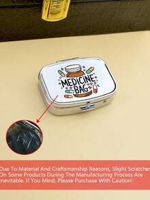 Square Pill Box With Capsule, Tablet, Letter, Bottle Patterns, Portable Medication Storage Compartment, Mini Metal Storage Box, Compact Jewelry And Pill Case, Travel Medicine Box, Large Capacity Compartment, Weekly Pill Organizer, Suitable For Daily Medications And Vitamins, Essential For Doctors And Nurses, Emergency Needs, Travel, Hiking First Aid, Creative Gift With Cartoon Logo - Multicolor - View 9