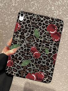 Leopard Print Cherry Pattern Matte IPad Case - Shockproof Protective Cover, Aesthetic Tablet Accessories, Compatible With IPad 11th Generation, IPad Cases, Kindle Cases - Black - View 1