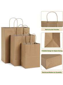 10/20个牛皮纸礼品袋，带提手，可包装成纪念品，适用于生日、婚礼、日常聚会、母亲节/毕业季等场合。牛皮纸礼品袋（棕色），可用作婚礼礼物、糖果袋、烘焙包装袋、烘焙手提袋。 - 彩色 - 查看 5