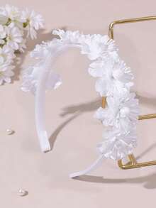 1pc White Glitter Flower Headband For Girls White Pearl Flower Hair Hoop Elegant Hair Band For Wedding Teens Hair Accessories
