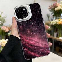 Cubierta de teléfono con diseño de galaxia rosa y negro para iPhone 14 Pro Max funda protectora con estampado espacial brillante ideal para amantes del universo y estilo moderno,Aplicable a los teléfonos de la serie Apple y Galaxy - Negro - Ver 3