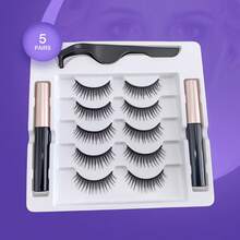5 Pairs Magnetic False Eyelashes Set, Natural Look, Synthetic Eyelashes, Makeup - Black - View 9