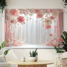 2D Flat Banner 1pc Elegant Pink And White Rose Arch Design, Stunning Photography Backdrop, Suitable For Decoration Of Weddings, Birthdays, Anniversaries, All-Season Homes, Gardens And Event Spaces, Made Of Polyester - 1 PCS (1 Piece) - View 3