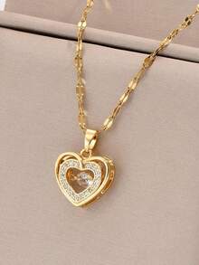 这款镀金不锈钢立方体和可活动心形吊坠项链，造型独特可爱，适合休闲、复古、时尚、街头风、通勤以及青少年情人节派对等场合佩戴。 - 彩色 - 查看 6