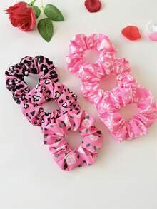 3pcs/6pcs Vintage Elegant Animal Element Hair Accessories Set, Including Animal Print Scrunchies, Lip, Heart, Bow Hair Tie, Suitable For Holidays, Parties, Dresses, Gifts, Daily Wear, Bohemian Style For Valentine's Day Valentine's Day Accessories Gift Head Accessories