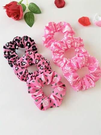 Set de 3 piezas/6 piezas de accesorios para el cabello elegantes y vintage con elementos animales, que incluye scrunchies con estampado animal, diademas con forma de labios, corazón y moño, adecuado para vacaciones, fiestas, vestidos, regalos, uso diario, estilo bohemio para el Día de San Valentín