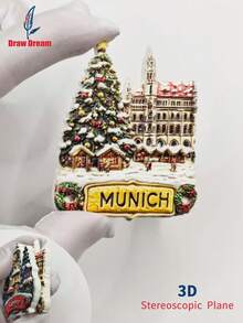 1pc 3D World Landscape Fridge Magnet, Munich Snowy Christmas Tree + Sapporo Clock Church, World Travel Souvenir Collection, Travel Memento Decor Magnet, Suitable For Home, Office, Personalized Travel Souvenir Magnetic Fridge Sticker, Home Decor, Kitchen, Room, Office, Cabinet Craft Gift, Holiday Souvenir, Exquisite Small Gift - Multicolor - View 5