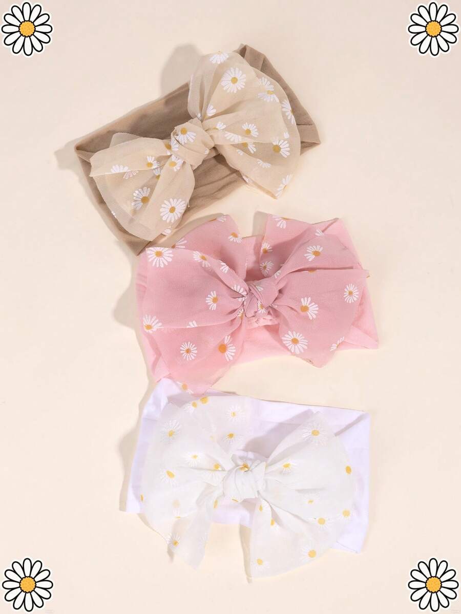 3pcs Flowers Bow Headband,Tulle Breathable And Comfortable Hair Band,Fashion Hair Accessories For Baby Infont Newborn Daily Wear