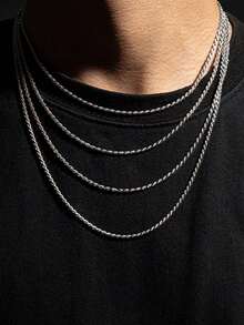1pc Cool Men's Rope Necklace Stainless Steel Twist Necklace, Twisted Rope Chain Never Fade. Hip Hop Style Men Women Jewelry - Twist Chain - View 3