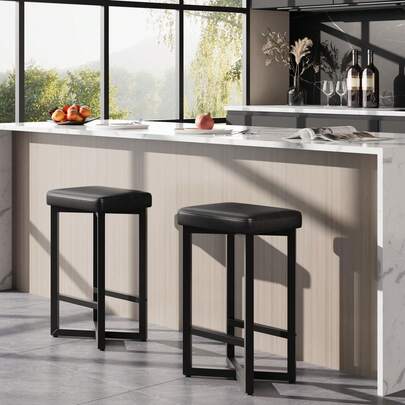 Techigher Bar Stools, Set Of 2/4 Bar Chairs, PU Leather Upholstered Counter Height Stools With Metal Frame & Footrest For Kitchen, Dining Room