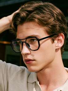 زوج نظارات بإطار مربع ذو جسر مزدوج بطراز رجعي، أنيقة وذكية، نظارات خفيفة الوزن مثالية للعمل والاستخدام اليومي، أسلوب الشارع ذات مظهر راقي بدون مكياج - متعدد الألوان - مشاهدة 4