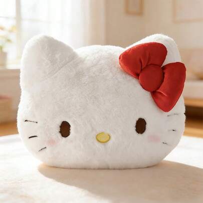 Miniso Sanrio Strawberry Season Hello Kitty Head-Shaped Pillow: Soft Short Plush Material, Home Sofa Bedroom Lumbar Support Decorative Cushion(1 PC)