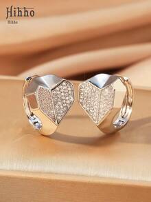 Hihho 2只装立方氧化锆心形耳环，金属质感，甜美又酷炫的珠宝耳环，送给朋友的独特礼物 - 愛心耳環 - 查看 9