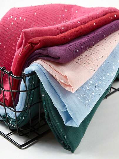 1pc Women's Solid Color Heavy Knit Sequin Hijab Modest Striped Fashion Muslim Headscarf, Holiday Celebration Gift, Shimmer Hijab Scarf