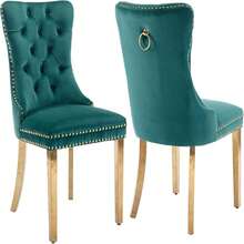 2/4/6 Piece Set Velvet Upholstered Dining Chairs, Wingback Armless Side Chairs Button Tufted With Golden Stainless Steel Plating Legs For Kitchen Dining Room. - màu xanh lá - Xem 1