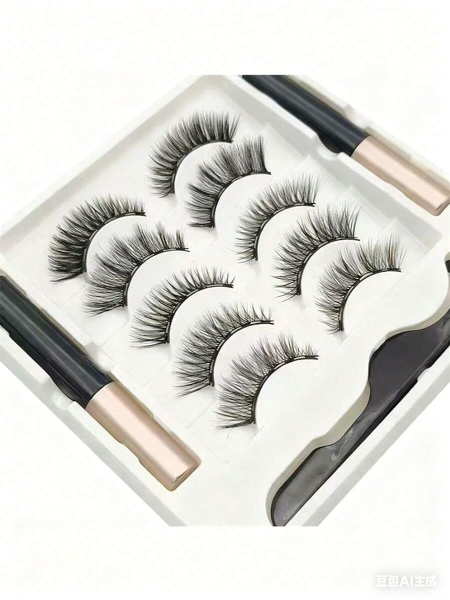 5 Pairs Magnetic False Eyelashes Set, Natural Look, Synthetic Eyelashes, Makeup