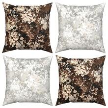 2/4PCS Vintage Brown & Silvery White Floral Pillowcase - Faux Super Soft Fabric, Distressed Texture Plant Print, Luxury Retro Style Sofa Decor Cover (Pillow Insert Not Included) - Multicolor - View 10