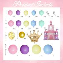 128 piezas Conjunto de arco de globos con tema de castillo de princesas de dibujos animados, incluye 1 castillo y corona de globos de lámina, globos de látex rosa, morado, amarillo, azul, dorado y multicolor. Perfecto para fiesta de cumpleaños, baby shower, 1er cumpleaños, decoración de propuesta y fiesta con tema de castillo de princesa - Multicolor - Ver 3