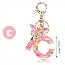 1 Piece Stylish Pink Letter A-Z Keychain Love Sequin Butterfly Tassel Key Chain Crystal Epoxy Pendant Jewelry - C - 查看 13
