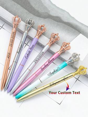 Customized Text Logo Crown Ballpoint Pen, Cute Cartoon Fantasy Crown Metal Promotional Gift Signing Pen, Creative Student Stationery, Jewel Ballpoint Pen, Gold Crown Pen, Stationery, Memo Items, Learning Supplies, Wedding Gift Pen