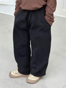 1pc Boys' Simple Solid Color Casual Soft & Comfortable Straight Leg Corduroy Pants, Suitable For Spring, Autumn & Winter - Black - View 2