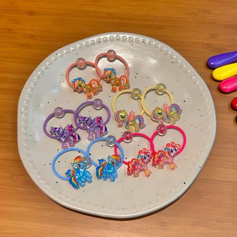 2Pcs My Little Pony Hair Bands, Highly Elastic Ponytail Ties, Braided Headbands, Ideal Gifts And Accessories For All Hairstyles, Birthday Gifts, Holiday Giveaways, Perfect Christmas Stocking Fillers, Gifts, Home Decor ,Hair Rubber Bands ,Scrunchies ,Hair Rope ,Elastic Hair Tie - Multicolor - View 1