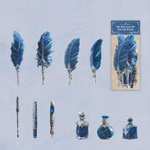 have a good day 10张/包复古羽毛笔主题贴纸，创意美学贴纸，DIY剪贴簿工艺材料，节日礼物，个性化贴纸相册学习用品剪贴簿用品文具 - 彩色 - 查看 19