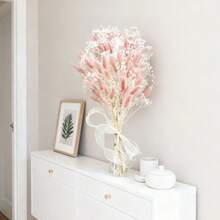 46支干花花束，白色和粉色芦苇草 - 波西米亚风格家居装饰、婚礼中心摆件、DIY派对装饰、花瓶填充物、客厅装饰，适用于圣诞节、情人节、复活节、母亲节、春季餐桌摆设 - 粉色 - 查看 7