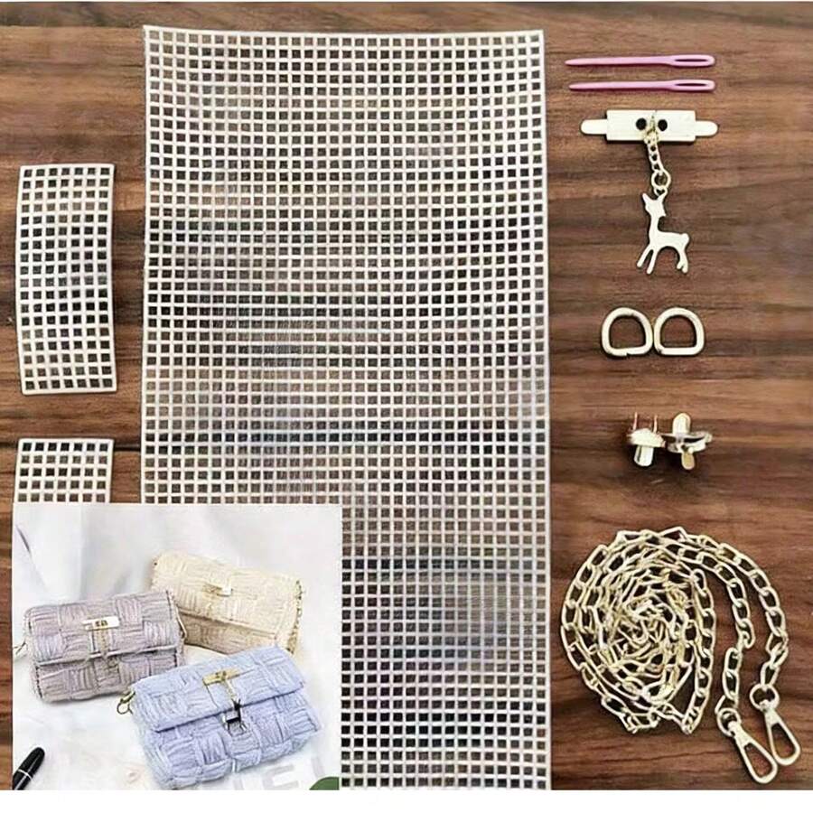 6pcs Plastic Net Accessory Set, DIY Weaving Materials & Tools, Bag Making Accessories, Handbag Net Cover, Handmade Bag Crafting Supplies, Best Holiday Gift, Handicraft - White - View 1