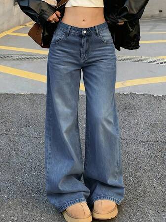 Jeans rectos holgados de estilo vintage para mujer