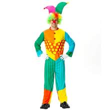 Professional Clown Suit For Men, Colorful Oversize Jumpsuit , Full Circus Performer Costume Includes (Hat, Bodysuit)