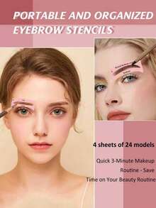 35pcs Eye Makeup Tool Kit, Includes Eyebrow Stencils, Micro Eyebrow Trimmer, Eyebrow Razor, Stainless Steel Eyebrow Scissors, Comb & Scissors 2-In-1 Tool, Safer And Sharper. Beauty Tool Set Contains (24 Eyebrow Stencils, 10 Eyebrow Trimmers, 1 Eyebrow Comb & Scissors) - Pink - View 3