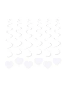 12pcs White Heart & Spiral Wreath, Ceiling Vortex Foil Decor Hanging Plastic Streamers For Vortex Theme Party, Wedding, Birthday Party, Hanging Ribbon Decor, Halloween, Valentine's Day - White - View 9