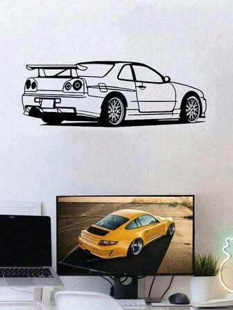 1pc Fashionable Metal Car Outline Wall Art - Modern Line Art For Home, Office, Garage Decor | Ideal Gift For Car Enthusiasts | Iron Crafts For Living Room, Bedroom, Auto Repair Shop Display, Room Decor | Contemporary Car Art | Industrial Style, Car Decor, Room Decoration