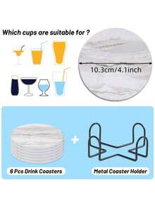 6-Piece Set Of Marble Patterned Ceramic Coasters With Brackets - Marble Patterned Ceramic Wooden Tabletop Coasters, Absorbent And Non Slip Beverage Coasters, Coffee Table Coasters With Brackets, Suitable For Home And Bar Decoration, Suitable For Various Cups - Multicolor - View 6