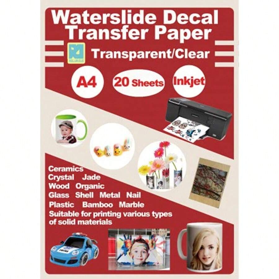 Waterslide - Papel calcomanía de transferencia A4 transparente 20 hojas 8.27 x 11.69 pulgadas - Transparente - Ver 1