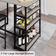 Juego de Mesa Barra para 2 - Estilo Rústico Moderno con Estantes y Sillas Acolchadas, Ideal para Cocinas Pequeñas (Color Gris) - Gris - Ver 4