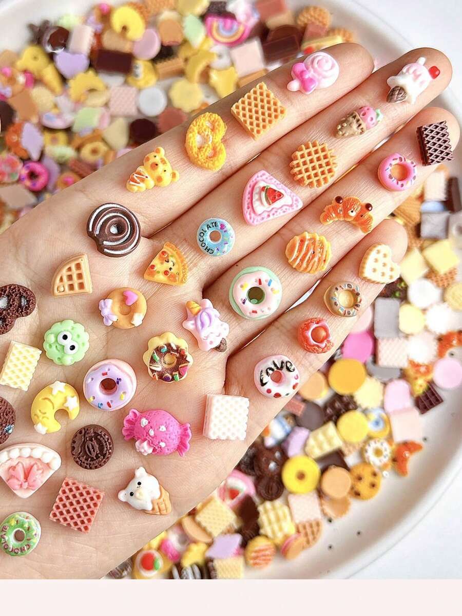 30 món đồ chơi mô phỏng bánh donut, bánh dâu tây, sô cô la, bánh quế, bánh quy, bánh sừng bò, kẹo bằng nhựa hỗn hợp, dùng để trang trí móng tay, đồ chơi thực phẩm tự làm, phụ kiện làm móng.