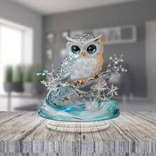 2D 平面波西米亚风格水晶猫头鹰亚克力桌面摆件，适合家居、办公室或咖啡厅展示，是卧室、客厅的完美礼物 - 彩色 - 查看 5