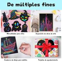120pcs hojas Scratch Multicolor Paper18x13cm Juego de Papel de Rascar arte Arcoíris con Bolígrafo y plantilla de dibujo Scratching rainbow art crafts dibujos de Graffiti Scratch boards - como en la foto - Ver 4